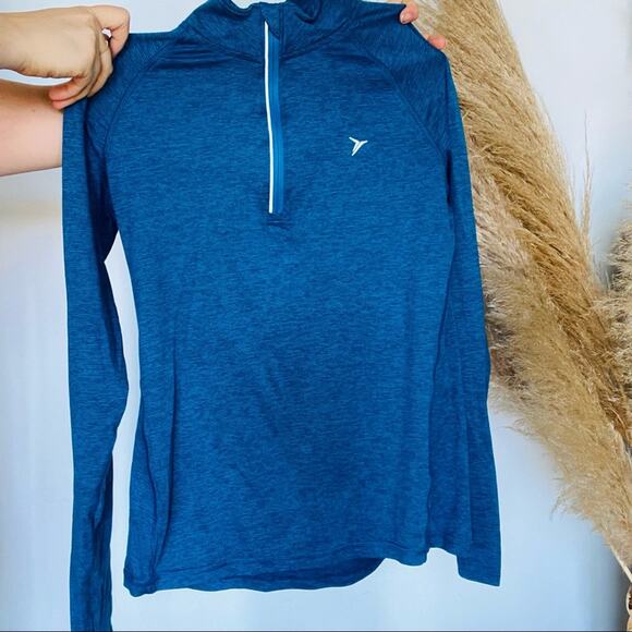 OLD NAVY ACTIVE Navy Blue Stripe Long Sleeve Half Zip Tight Sweater Shirt Gym S - Picture 4 of 8